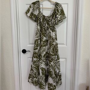 Leaf Print Green and White Dress